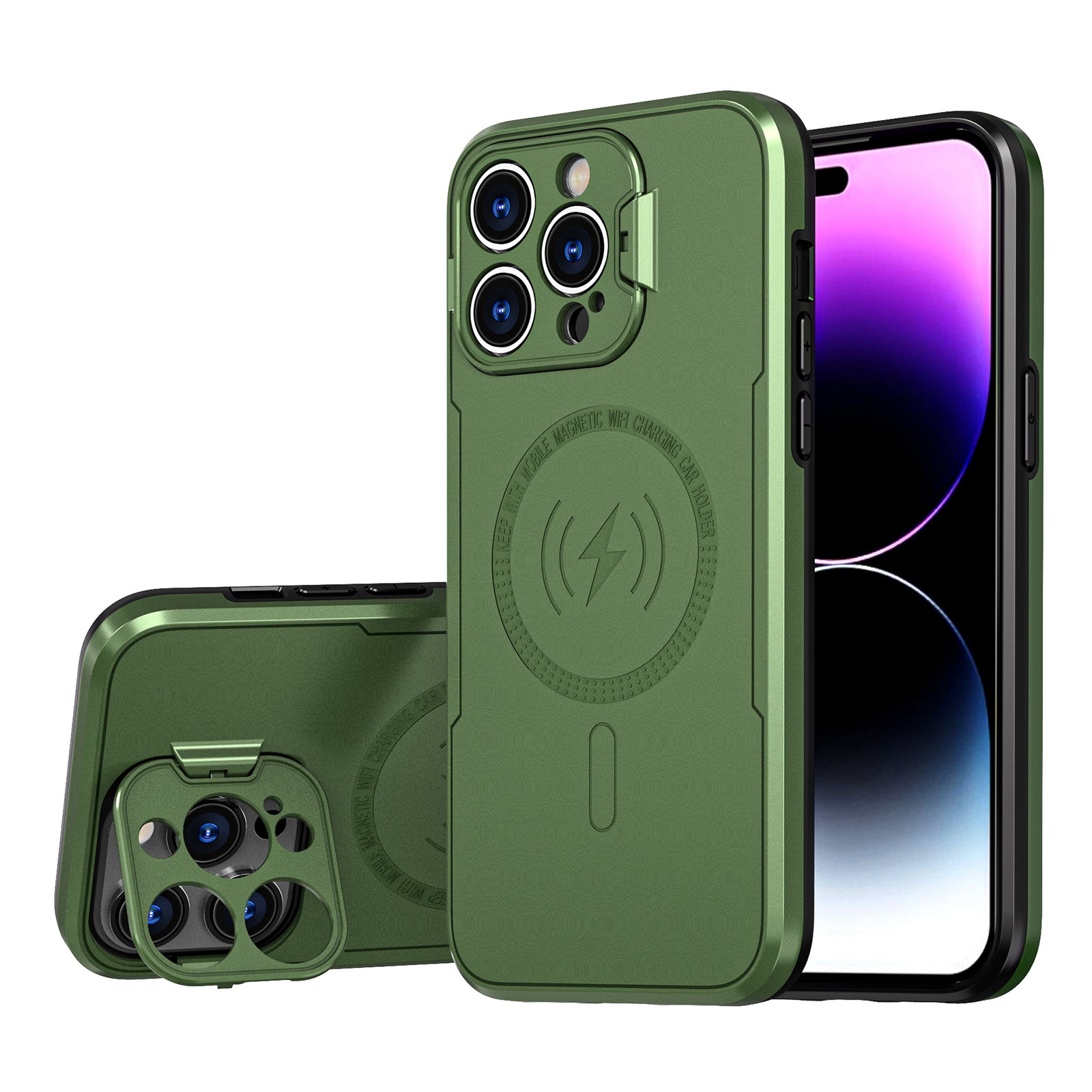For iPhone 14 Pro Max PC+TPU Shock Absorption Phone Case Lens Frame Kickstand Shockproof Cover For iPhone 14 Pro Max PC+TPU Shock Absorption Phone Case Lens Frame Kickstand Shockproof Cover